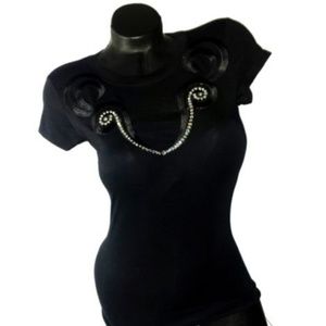 Black fitted Tee~Swarovski Crystals on the chest.